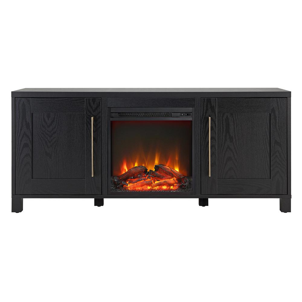 Chabot Rectangular TV Stand with Log Fireplace for TV's up to 65" in Black Grain. Picture 3