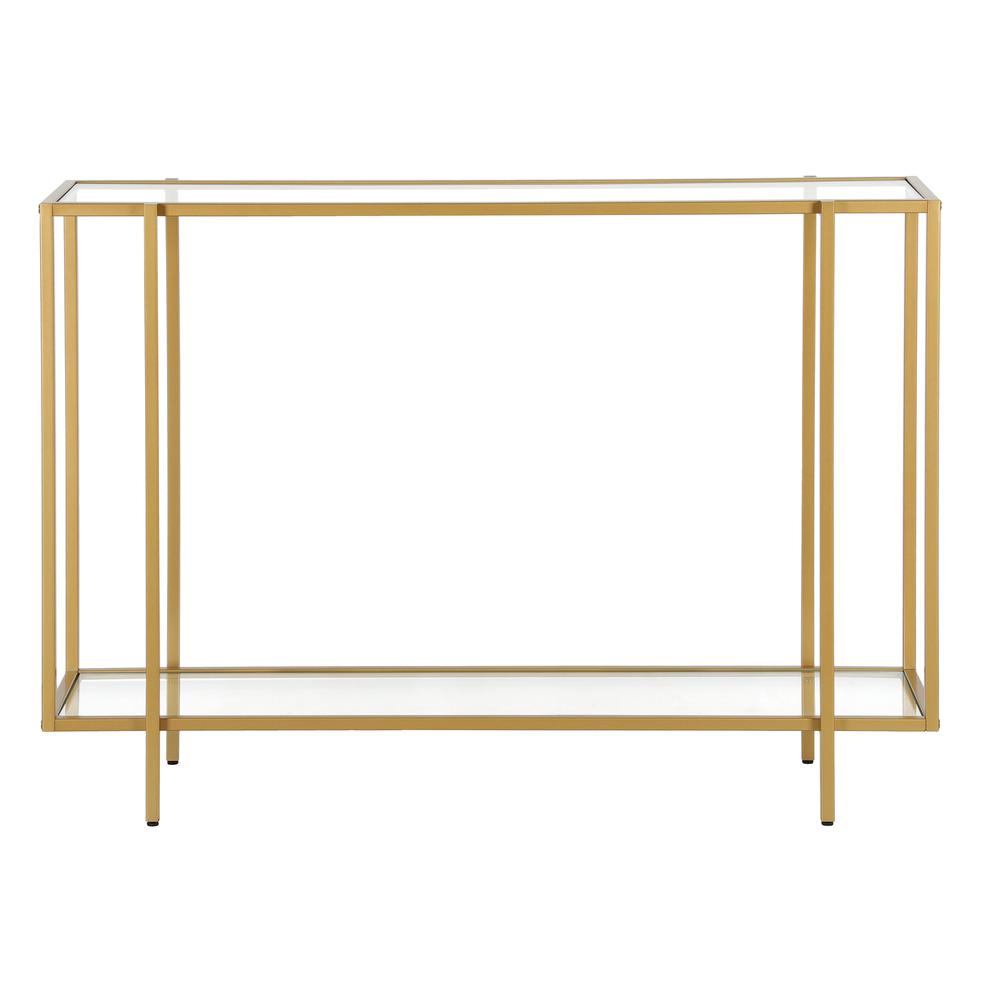 Vireo 42'' Wide Rectangular Console Table with Glass Shelf in Brushed Brass. Picture 3