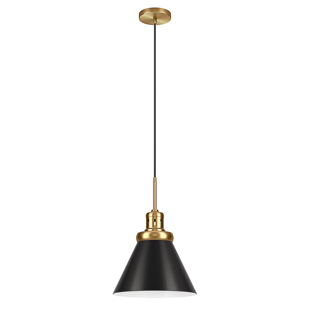 Zeno 12" Wide Pendant with Metal Shade in Brushed Brass/Blackened Bronze. Picture 1