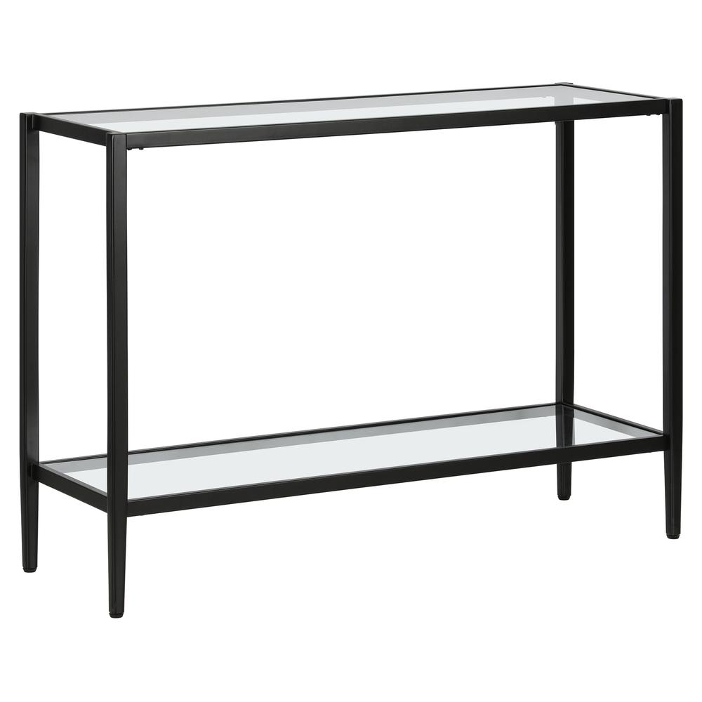Hera 42" Wide Rectangular Console Table with Glass Shelf in Blackened Bronze. Picture 1