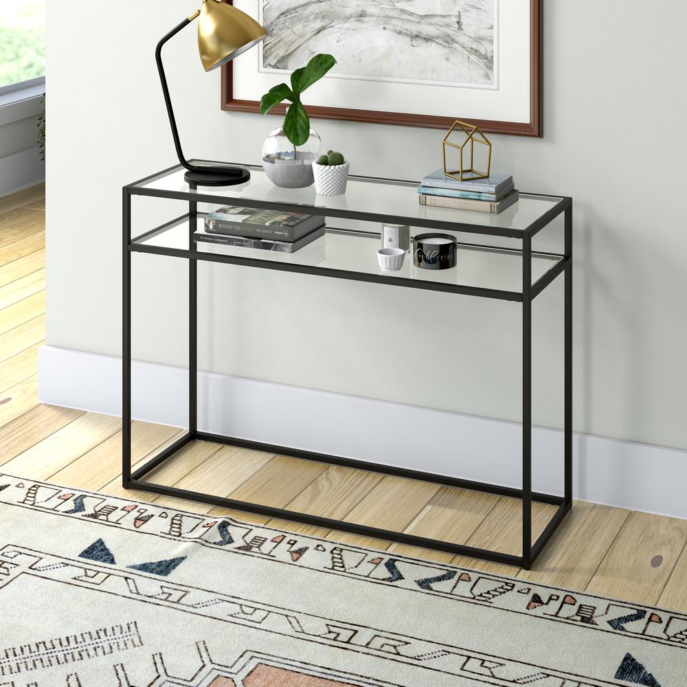 Addison 42'' Wide Rectangular Console Table with Glass Shelf in Blackened Bronze. Picture 2