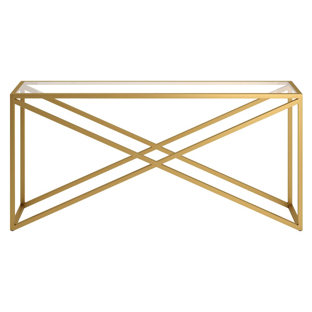 Calix 64'' Wide Rectangular Console Table in Brass. Picture 3