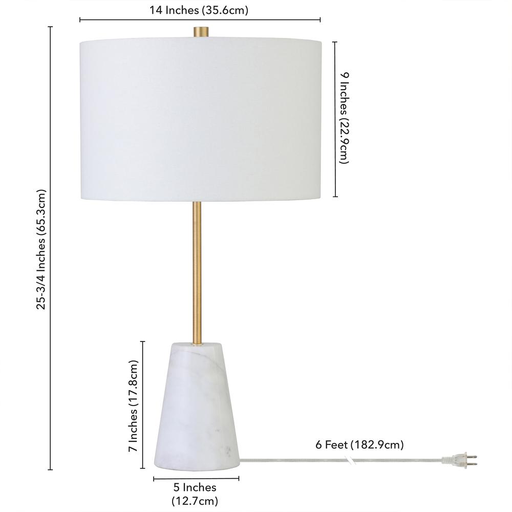 Killian 25.5" Marble Table Lamp with Fabric Shade in Brushed Brass. Picture 5