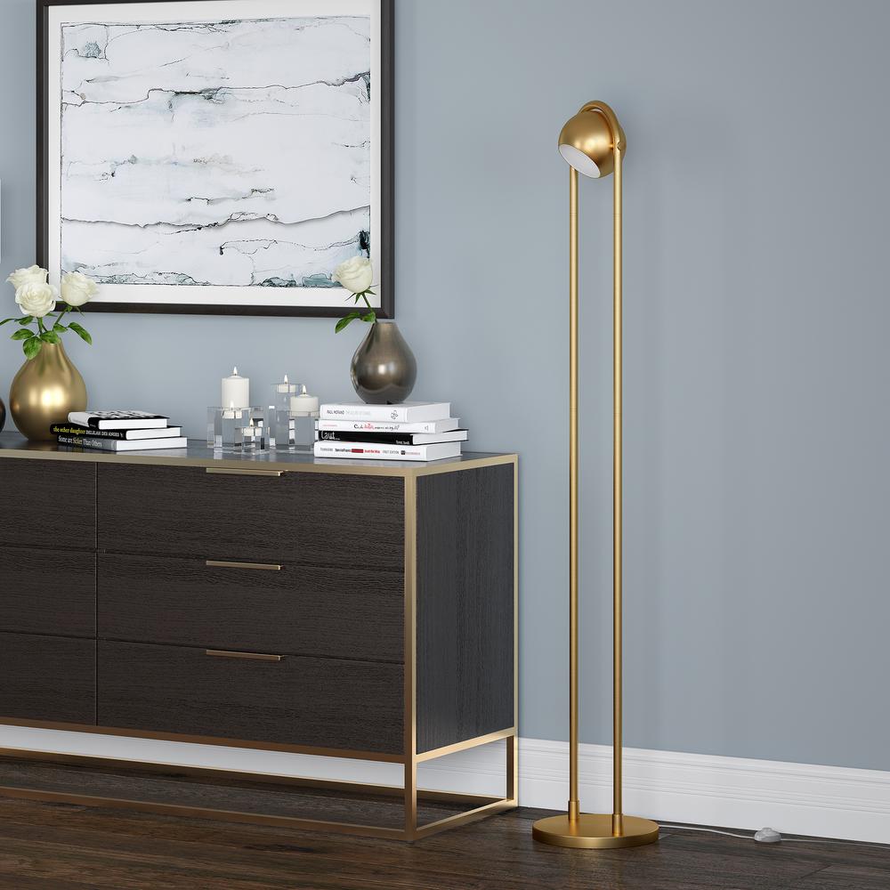 Delgado 64" Tall Floor Lamp with Metal Shade in Brushed Brass. Picture 2