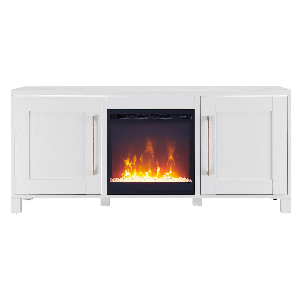 Chabot Rectangular TV Stand with Crystal Fireplace for TV's up to 65" in White. Picture 3