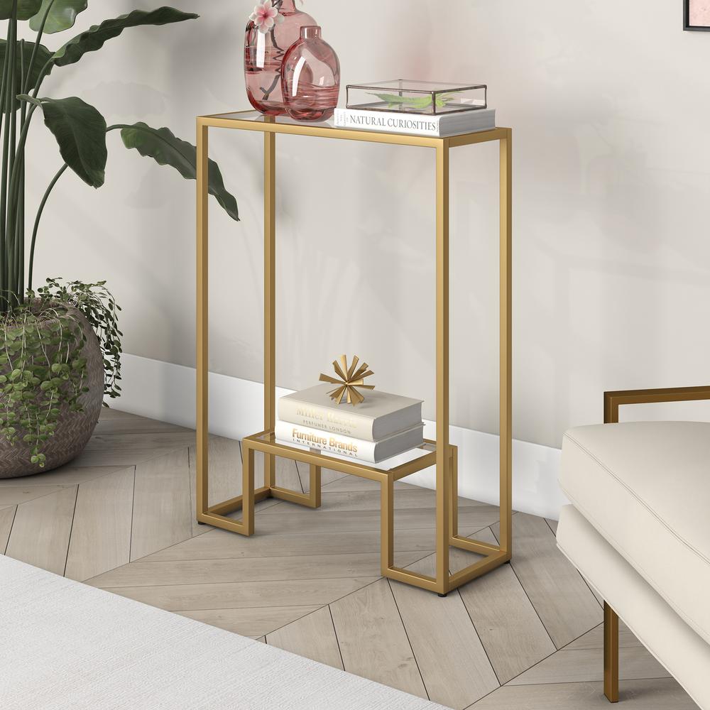 Athena 22'' Wide Rectangular Console Table in Brass. Picture 2