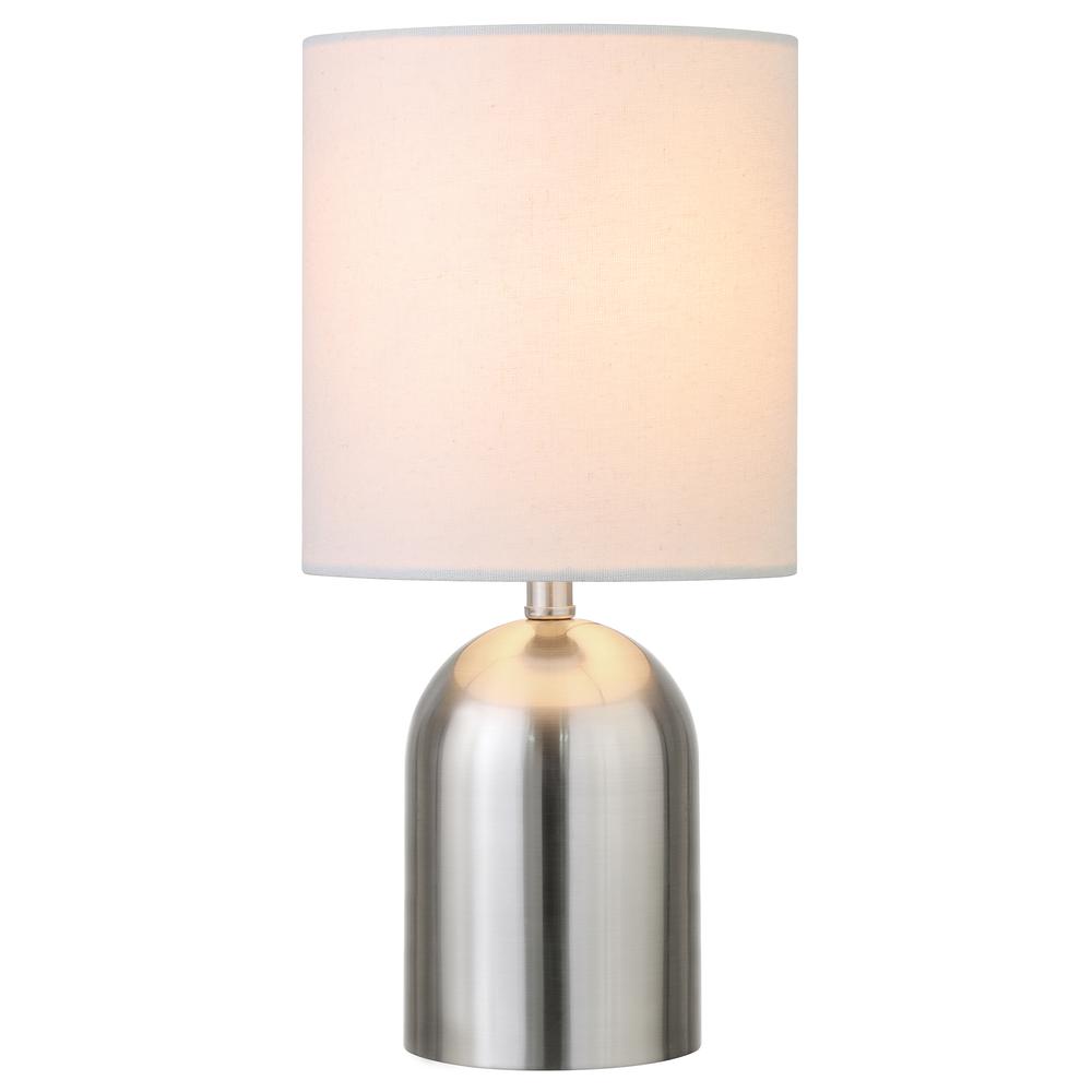 Talbot 13.25" Tall Mini Lamp with Fabric Shade in Brushed Nickel/White. Picture 2
