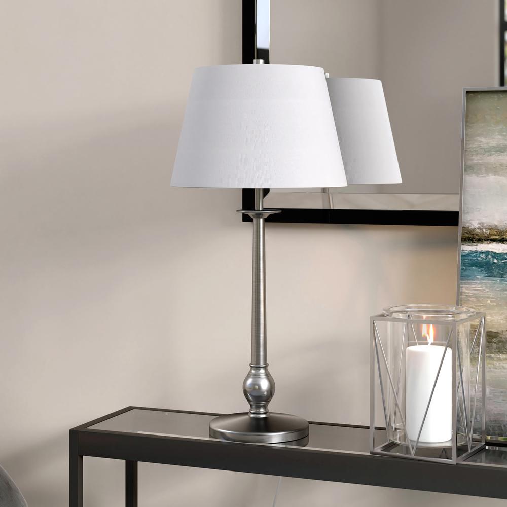 Wilmer 28" Tall Table Lamp with Fabric Shade in Brushed Nickel. Picture 2