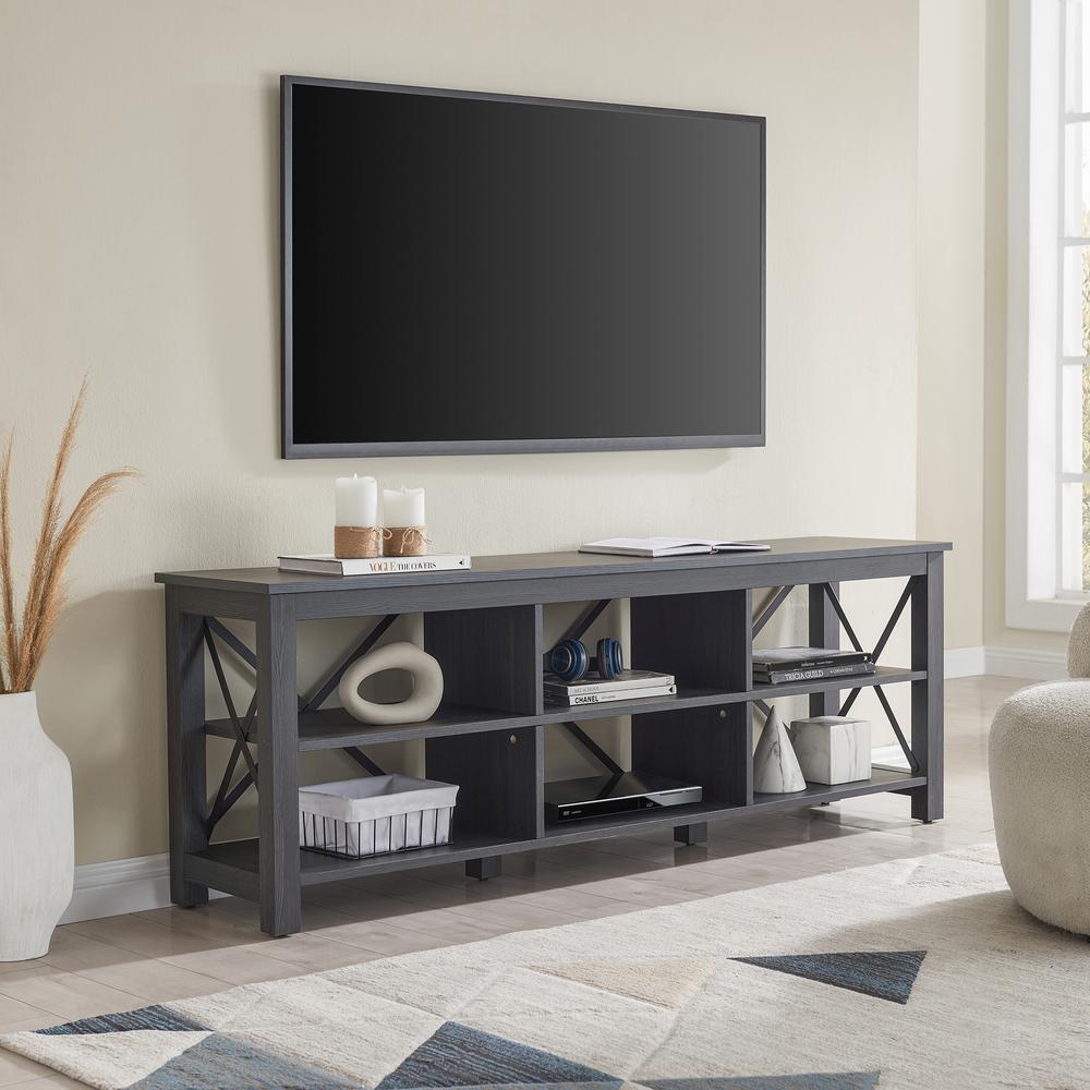 Sawyer Rectangular TV Stand for TV's up to 80" in Charcoal Gray. Picture 2