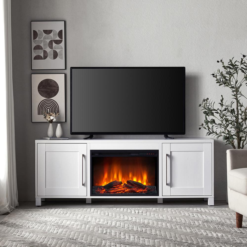 Quincy Rectangular TV Stand with 26" Log Fireplace for TV's up to 80" in White. Picture 4