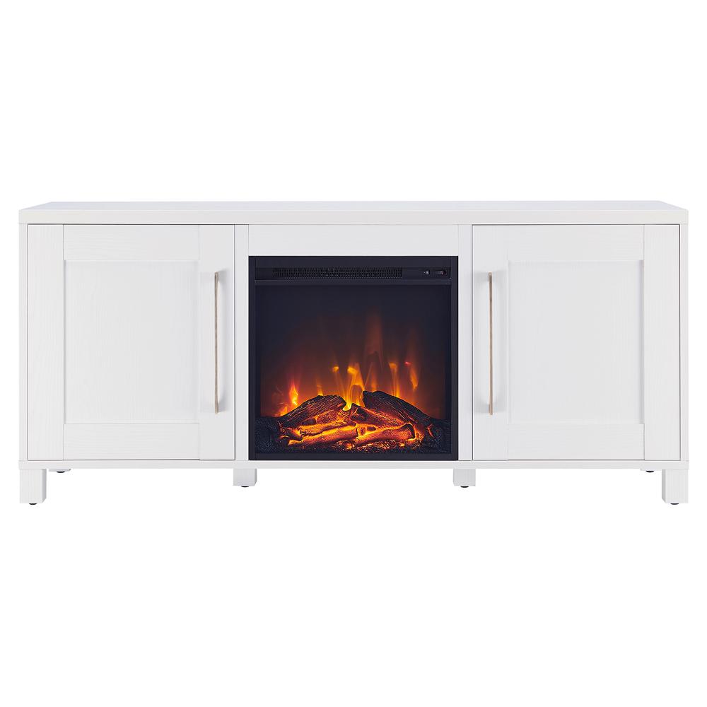 Chabot Rectangular TV Stand with Log Fireplace for TV's up to 65" in White. Picture 3
