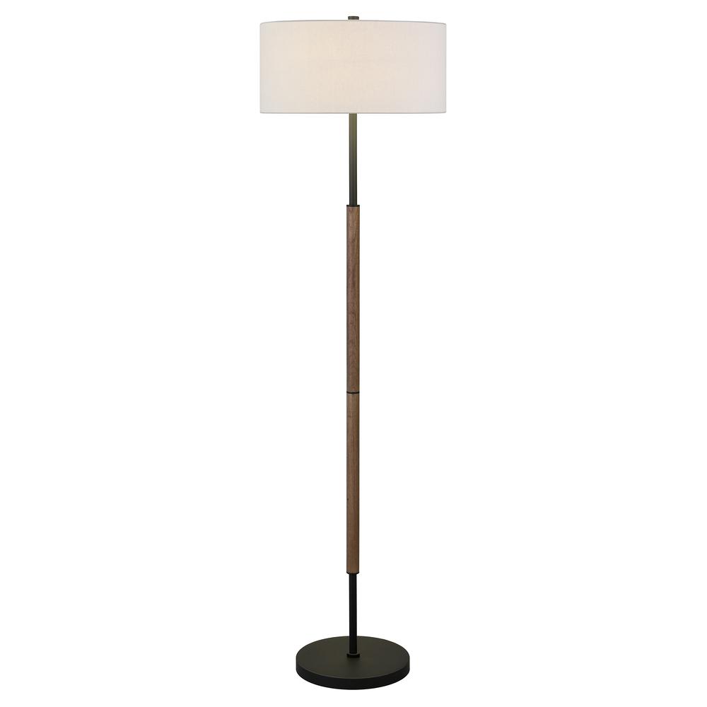 Simone 2-Light Floor Lamp with Fabric Shade in Blackened Bronze/Rustic Oak/White. Picture 3