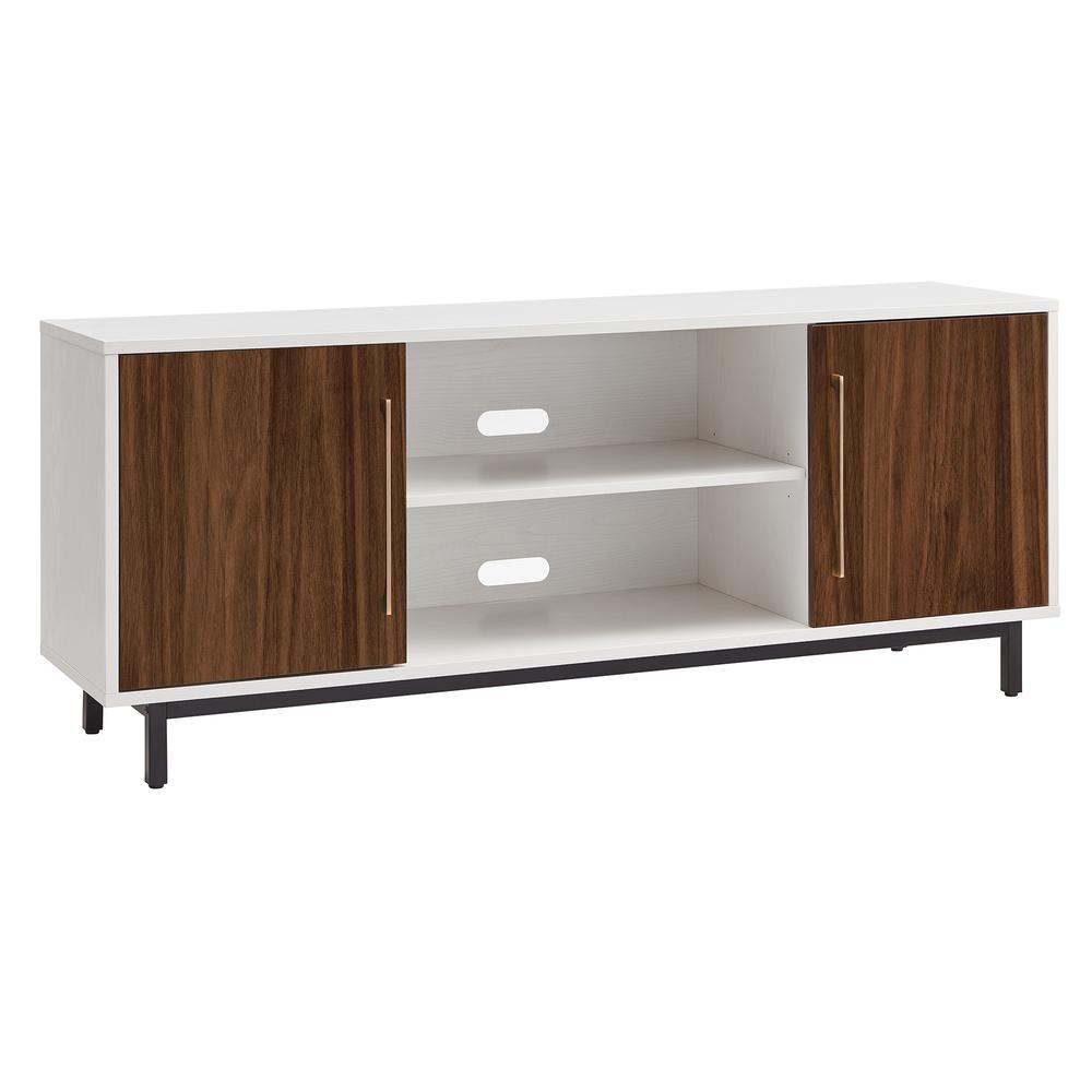 Julian Rectangular TV Stand for TV's up to 65" in White/Walnut. Picture 1