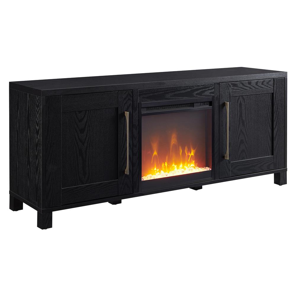 Chabot Rectangular TV Stand with Crystal Fireplace for TV's up to 65" in Black Grain. Picture 1