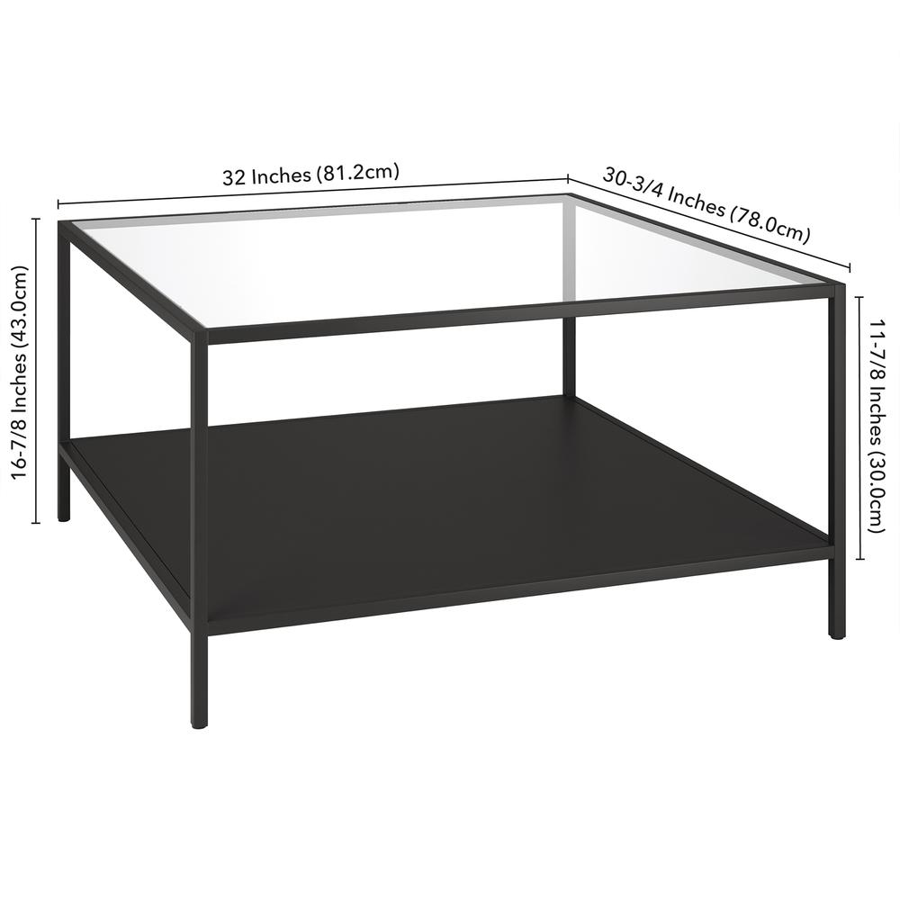 Sivil Square 32'' Wide Coffee Table with Metal Shelf in Blackened Bronze. Picture 5