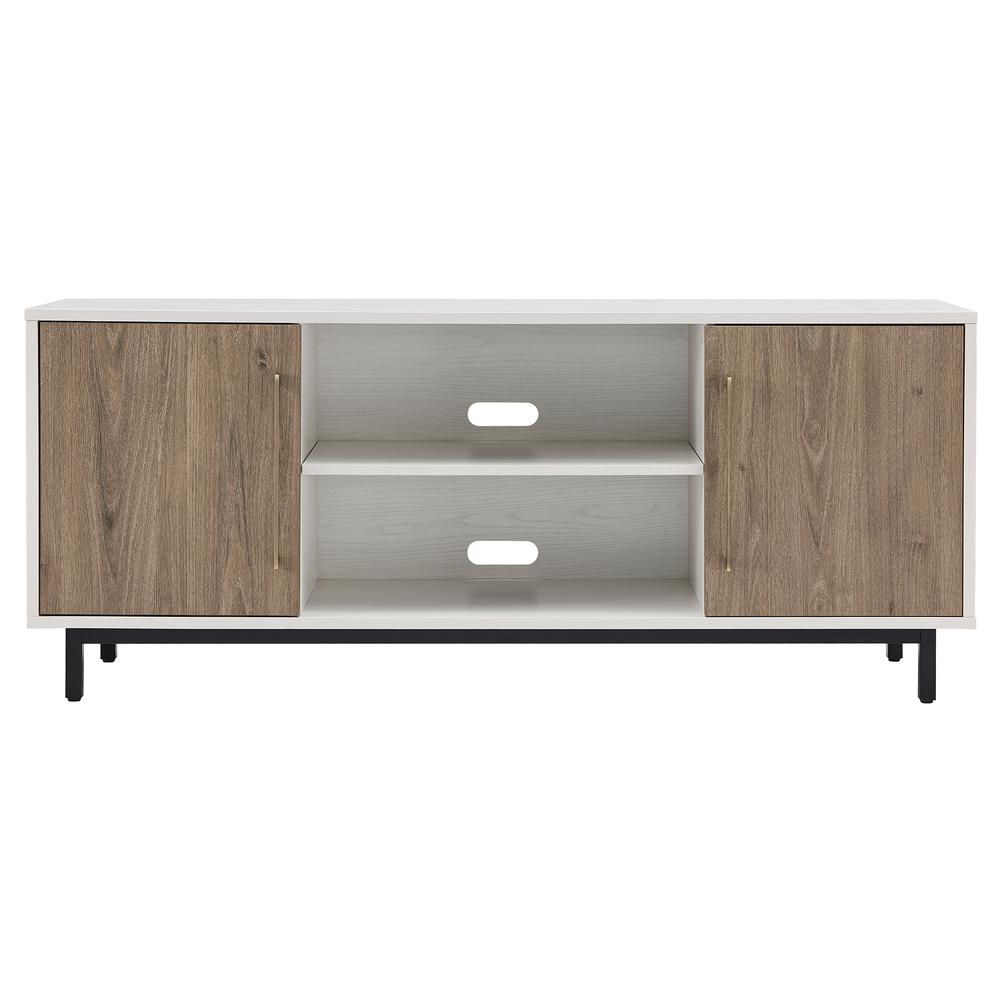 Julian Rectangular TV Stand for TV's up to 65" in White/Antiqued Gray Oak. Picture 3