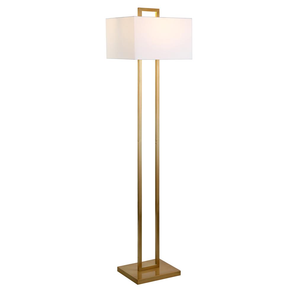 Adair 68" Tall Floor Lamp with Fabric Shade in Brass/White. Picture 3