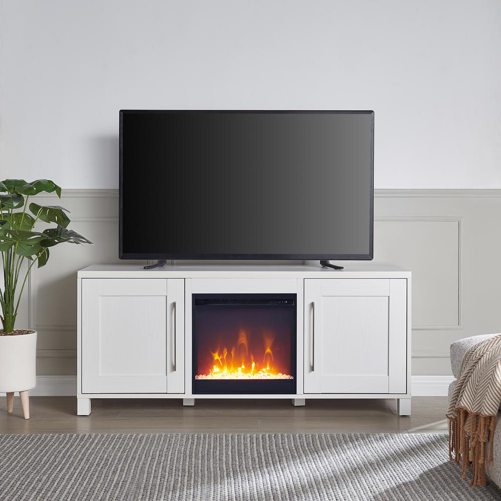 Chabot Rectangular TV Stand with Crystal Fireplace for TV's up to 65" in White. Picture 4