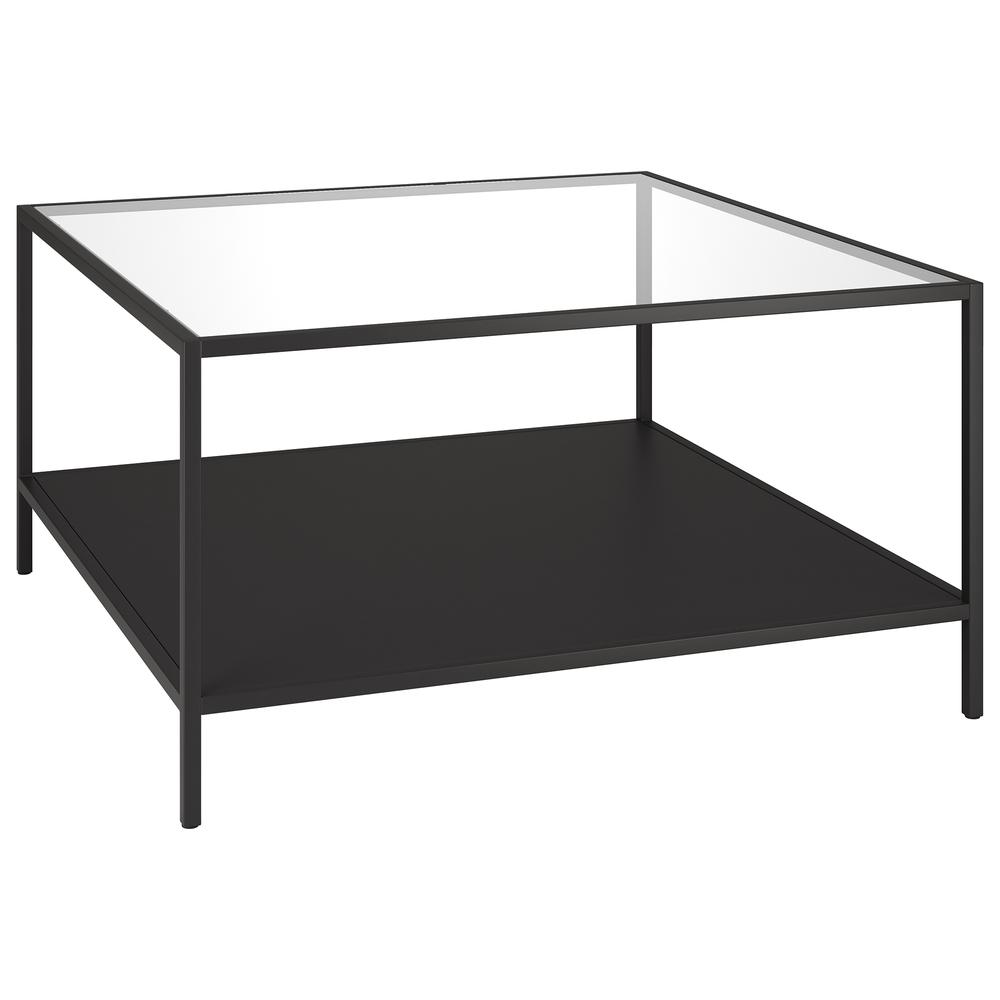 Sivil Square 32'' Wide Coffee Table with Metal Shelf in Blackened Bronze. Picture 1