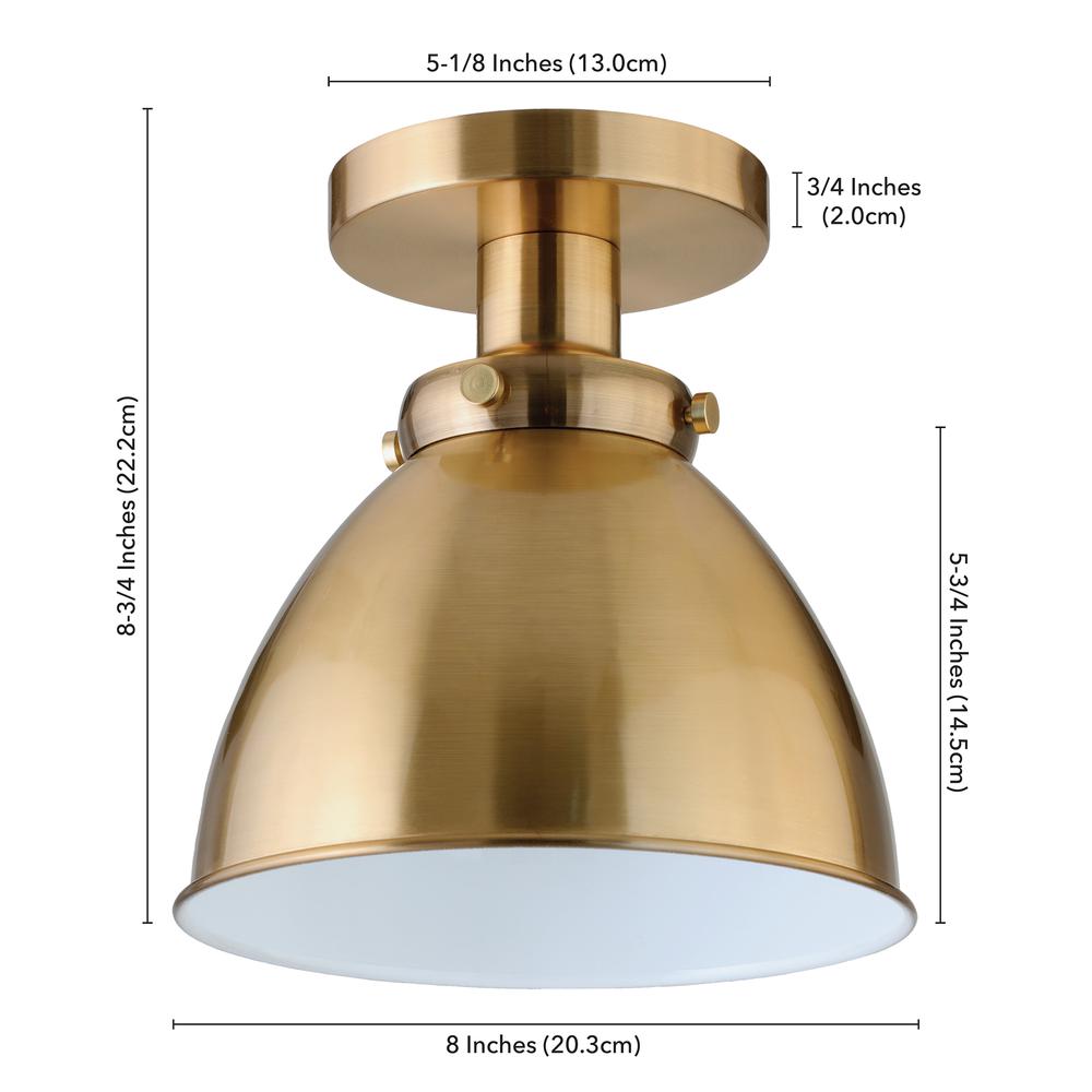 Madison 8" Semi Flush Mount with Metal Shade in Brushed Brass/Brushed Brass. Picture 5