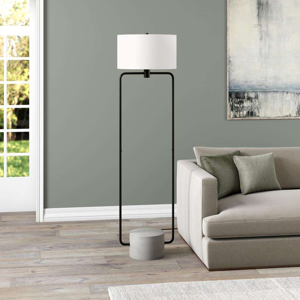 Howland 63" Tall Floor Lamp with Fabric Shade in Blackened Bronze/Concrete/White. Picture 2