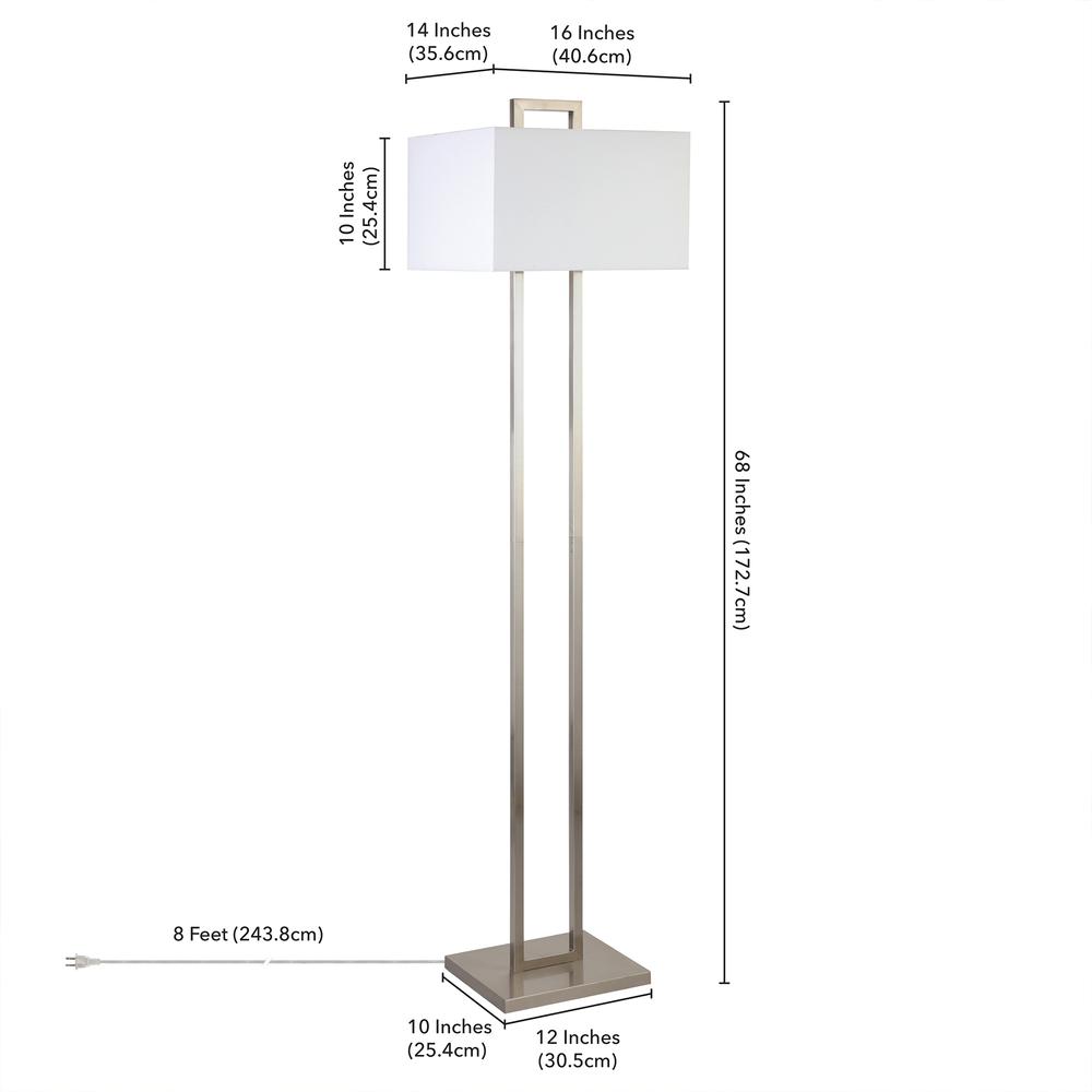 Adair 68" Tall Floor Lamp with Fabric Shade in Brushed Nickel/White. Picture 5