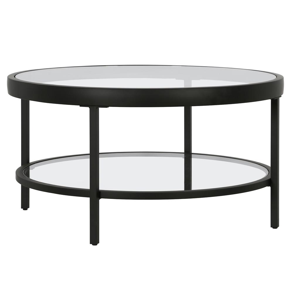 Alexis 32'' Wide Round Coffee Table in Blackened Bronze. Picture 1