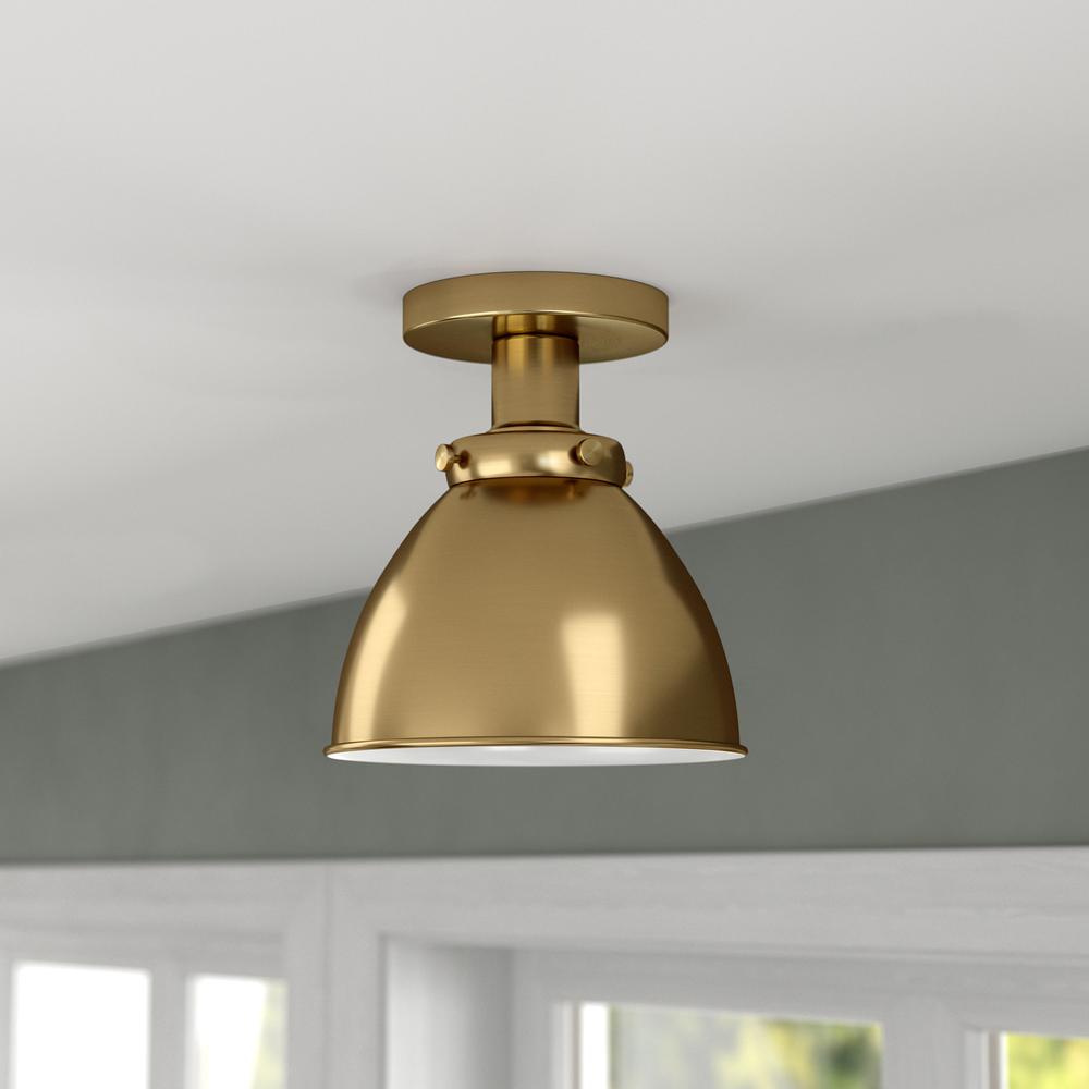 Madison 8" Semi Flush Mount with Metal Shade in Brushed Brass/Brushed Brass. Picture 2