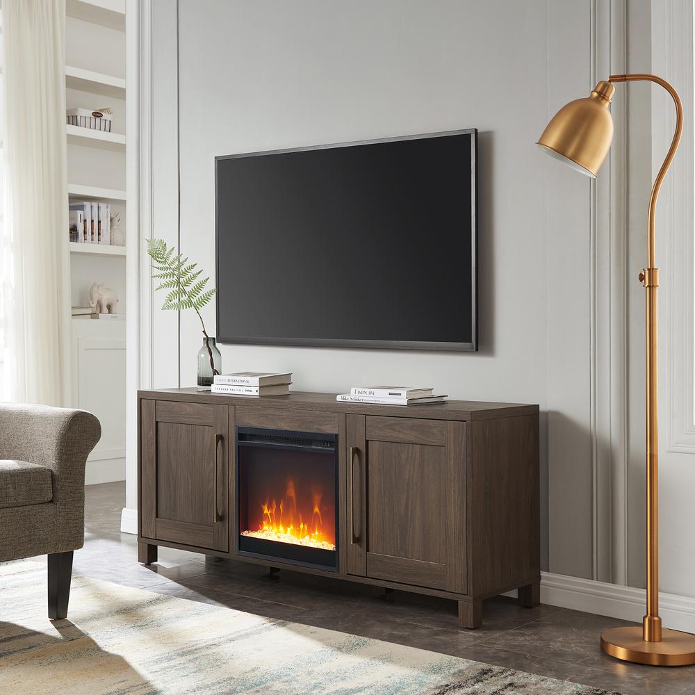 Chabot Rectangular TV Stand with Crystal Fireplace for TV's up to 65" in Alder Brown. Picture 2