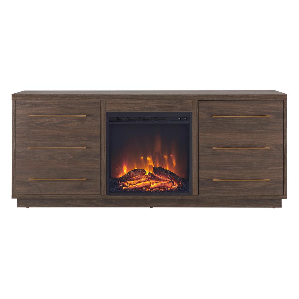 Greer Rectangular TV Stand with Log Fireplace for TV's up to 65" in Alder Brown. Picture 3