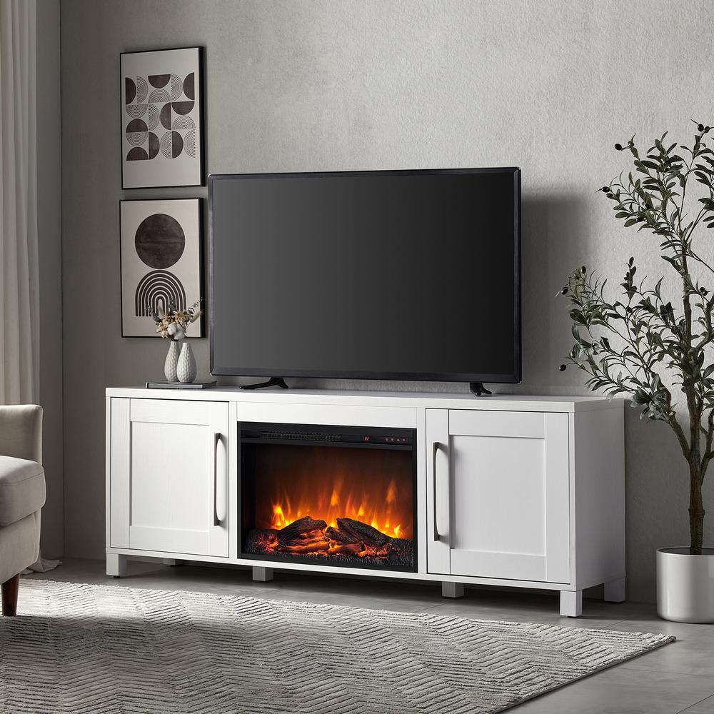 Quincy Rectangular TV Stand with 26" Log Fireplace for TV's up to 80" in White. Picture 2