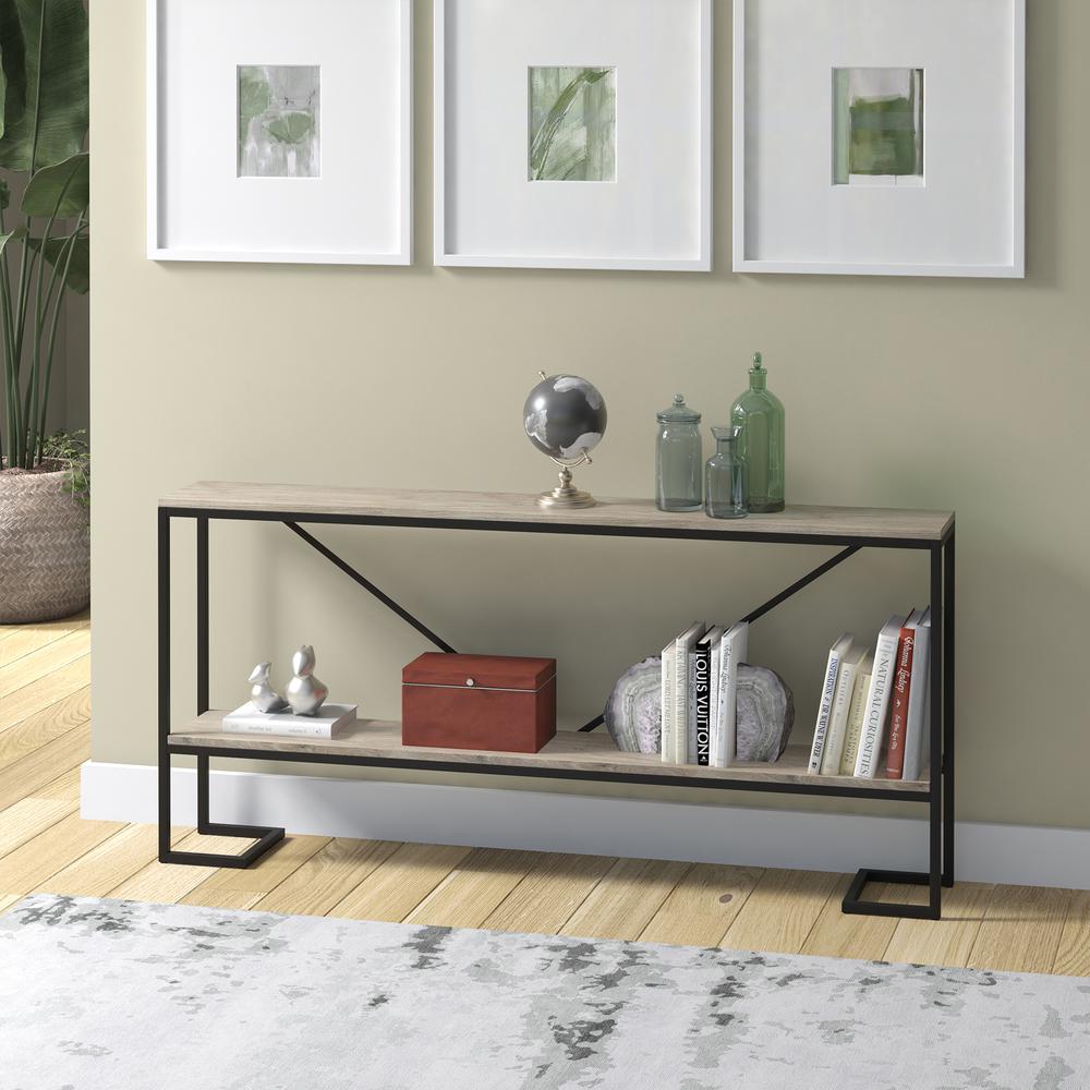 Phoebe 64" Wide Rectangular Console Table in Blackened Bronze/Antiqued Gray Oak. Picture 4
