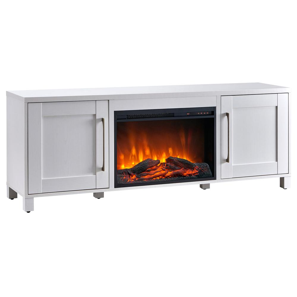 Quincy Rectangular TV Stand with 26" Log Fireplace for TV's up to 80" in White. Picture 1