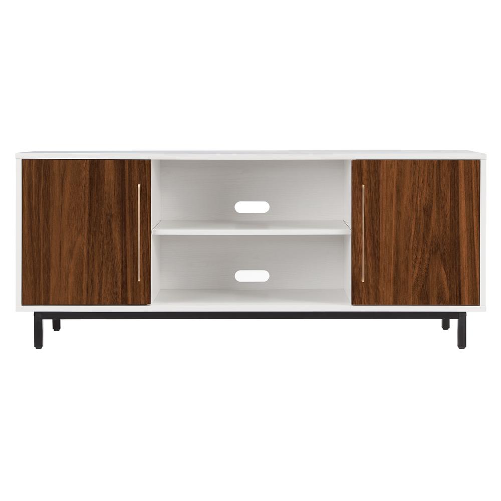 Julian Rectangular TV Stand for TV's up to 65" in White/Walnut. Picture 3