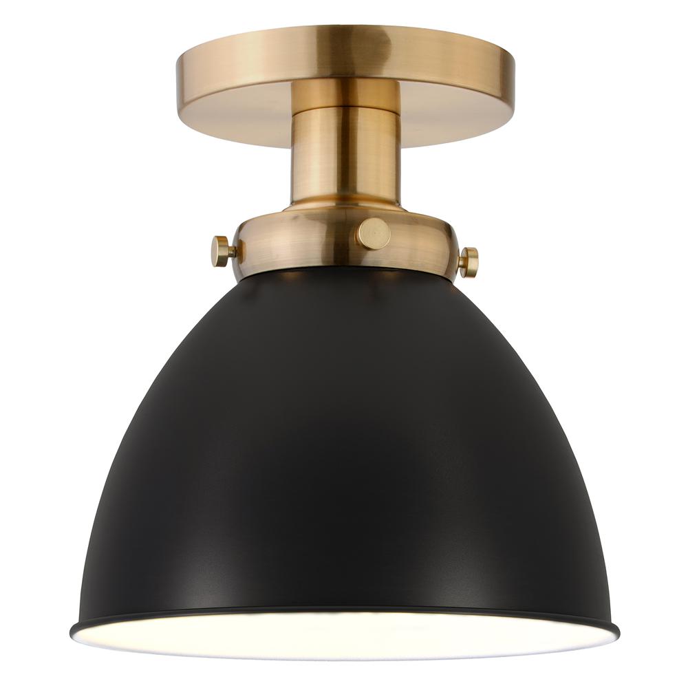 Madison 8" Semi Flush Mount with Metal Shade in Brushed Brass/Blackened Bronze. Picture 3