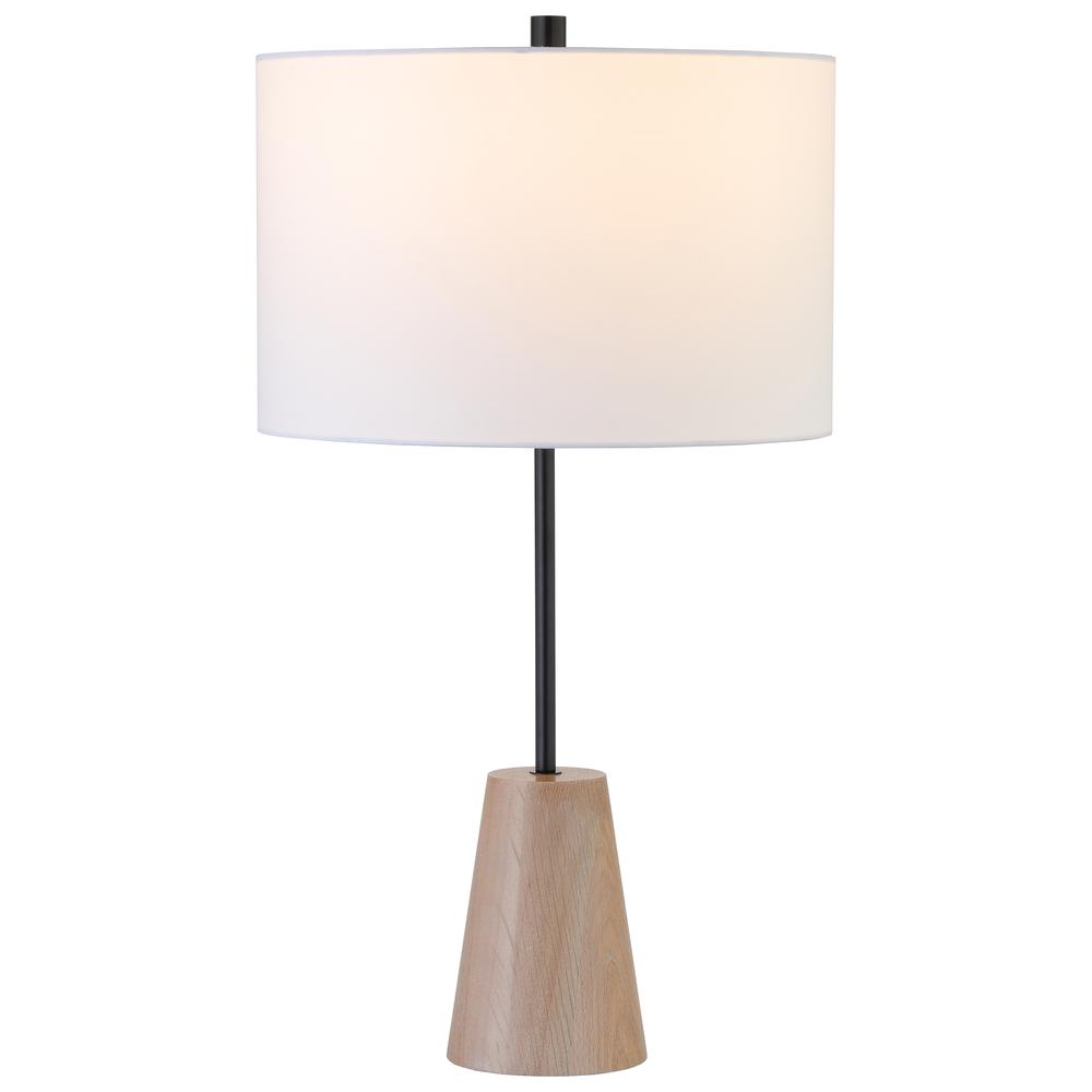 Killian 25.5" Limed Oak Table Lamp with Fabric Shade in Matte Black. Picture 3