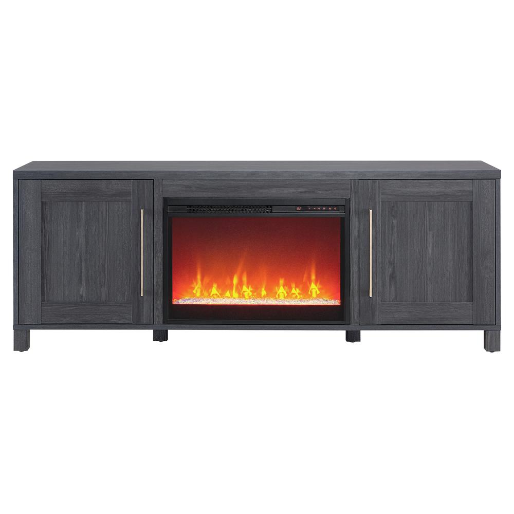 Chabot Rectangular TV Stand with 26" Crystal Fireplace for TV's up to 80" in Charcoal Gray. Picture 3