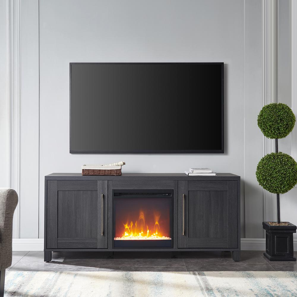 Chabot Rectangular TV Stand with Crystal Fireplace for TV's up to 65" in Charcoal Gray. Picture 4