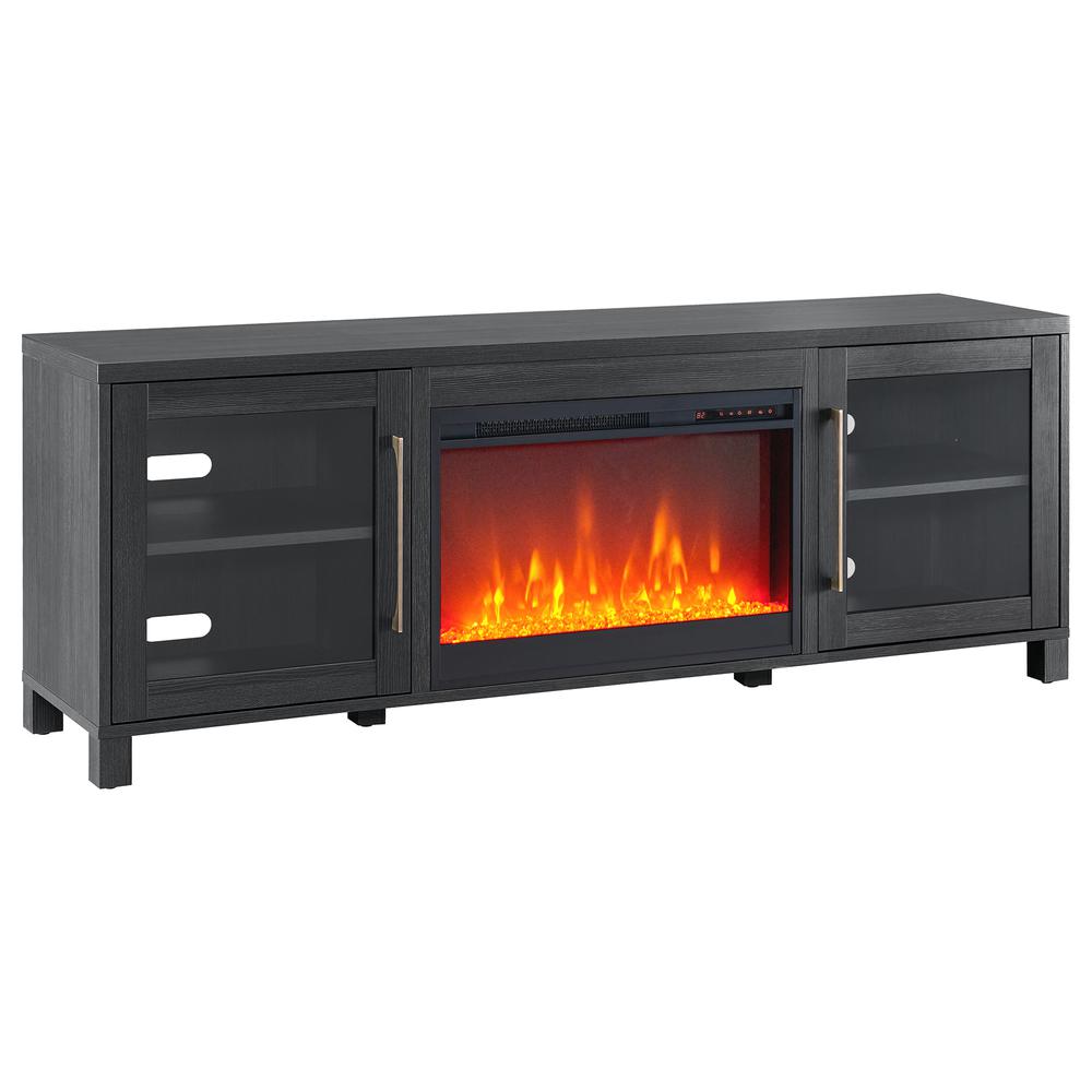 Quincy Rectangular TV Stand with 26" Crystal Fireplace for TV's up to 80" in Charcoal Gray. Picture 1