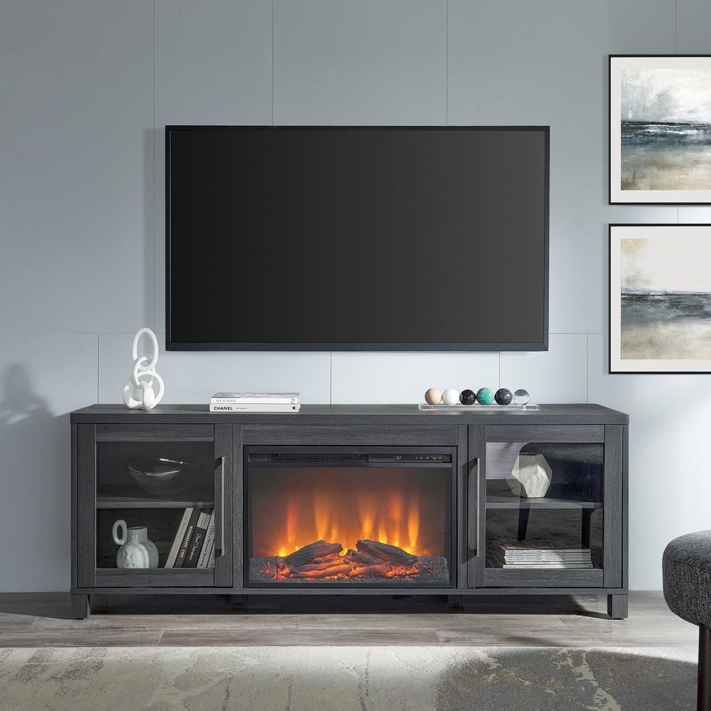 Quincy Rectangular TV Stand with 26 Log Fireplace for TV's up to 80" in Charcoal Gray. Picture 4