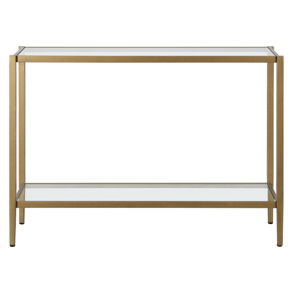 Hera 42'' Wide Rectangular Console Table with Clear Shelf in Antique Brass. Picture 3