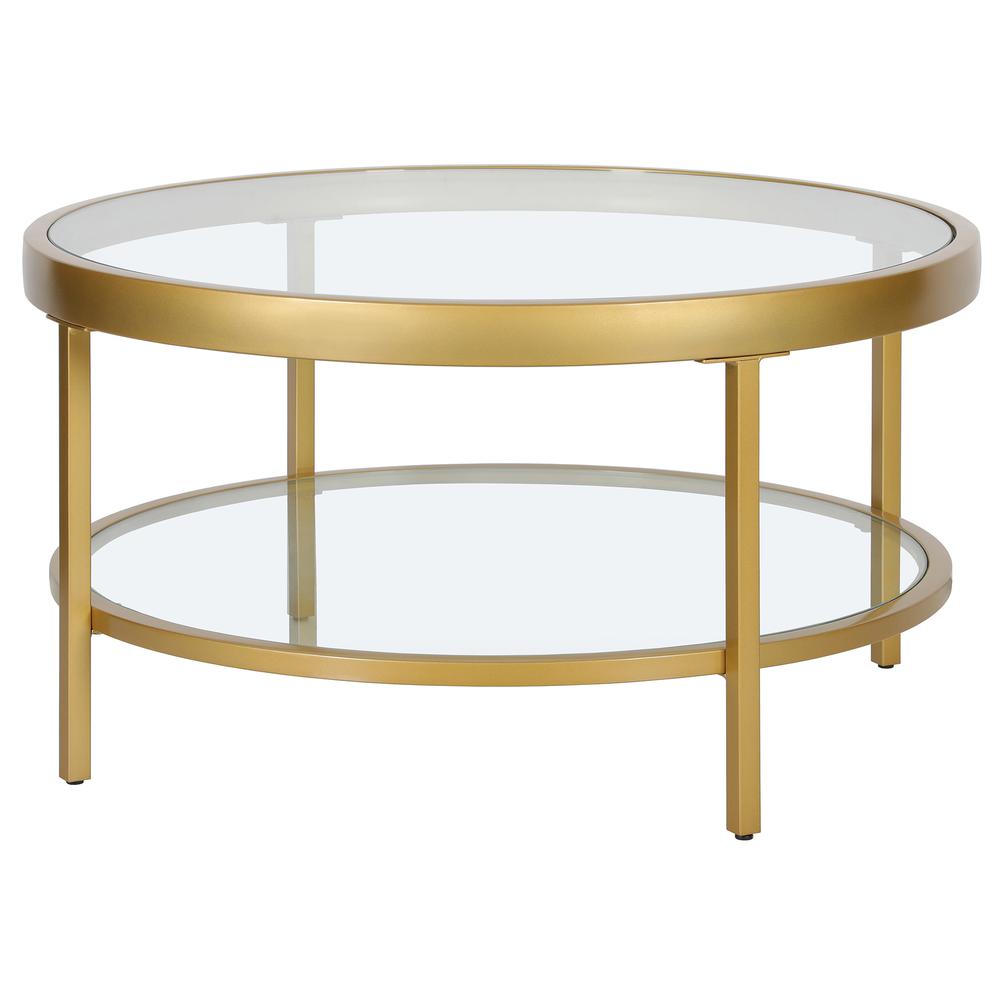 Alexis 32'' Wide Round Coffee Table in Brass. Picture 3