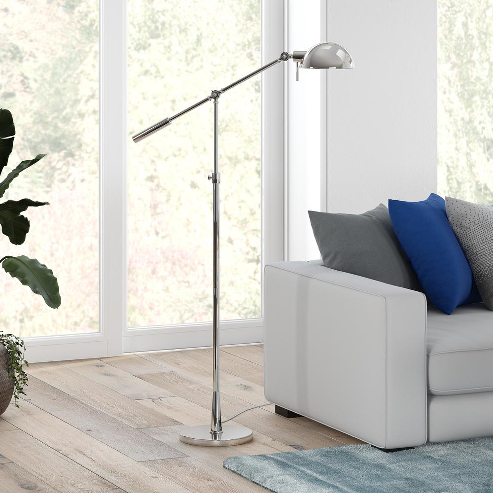 Dexter Height Adjustable/Tilting Floor Lamp with Metal Shade in Polished Nickel/Polished Nickel. Picture 2