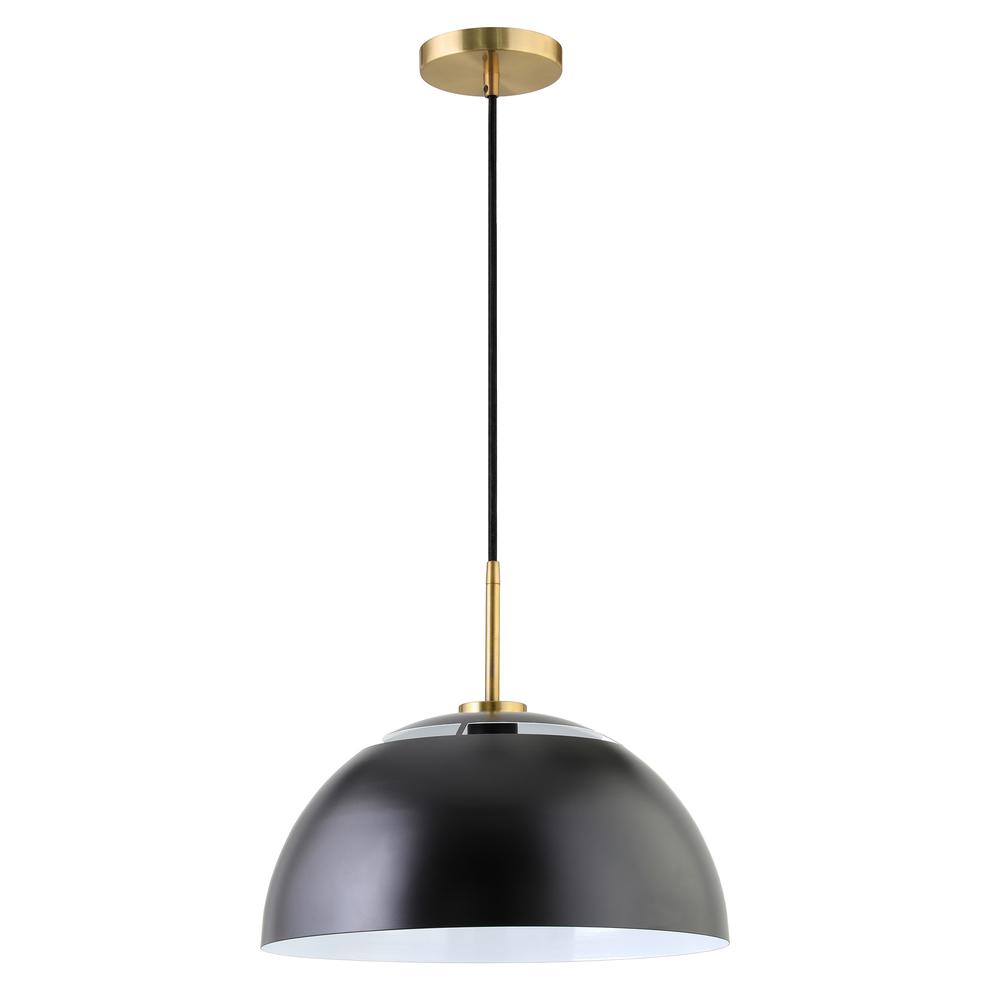 Jordyn 16" Wide Pendant with Metal Shade in Matte Black/Brushed Brass. Picture 1