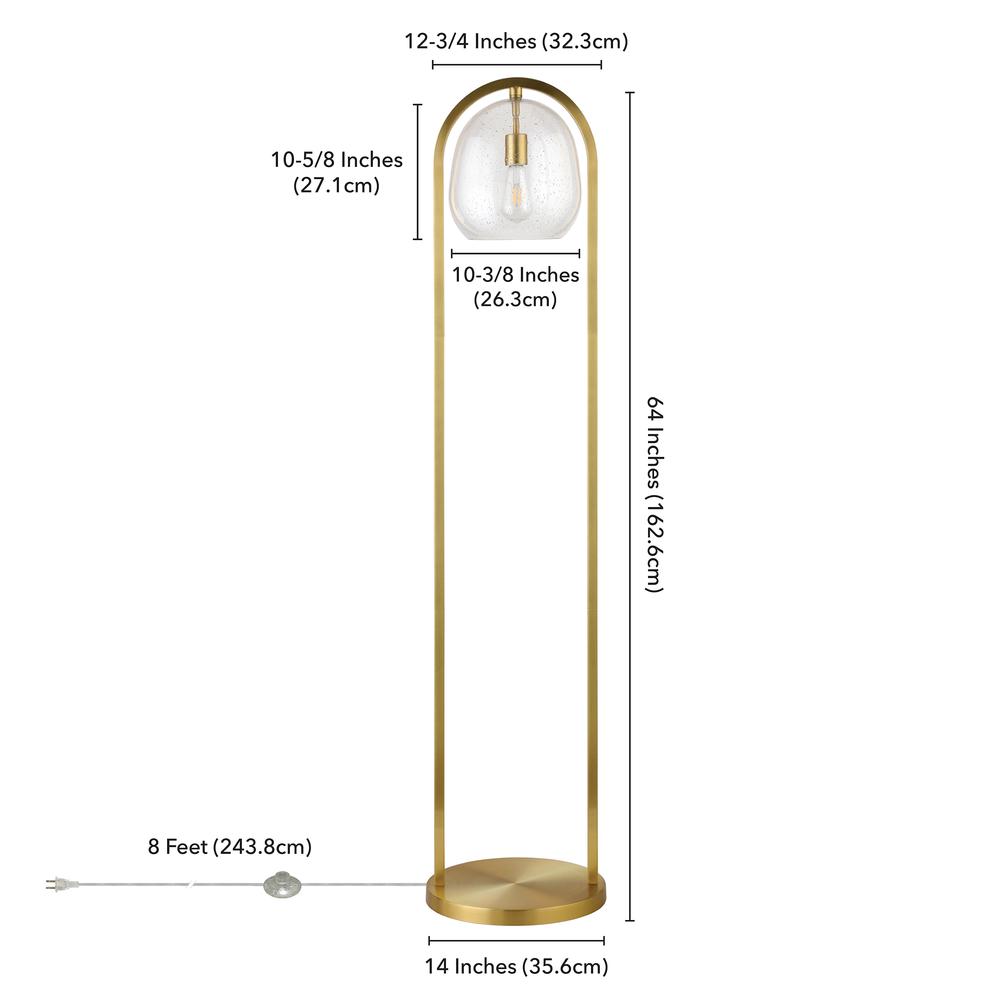 Sydney 64" Floor Lamp with Seeded Glass Shade in Brushed Brass. Picture 5