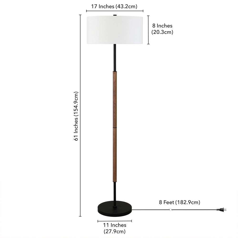 Simone 2-Light Floor Lamp with Fabric Shade in Blackened Bronze/Rustic Oak/White. Picture 5