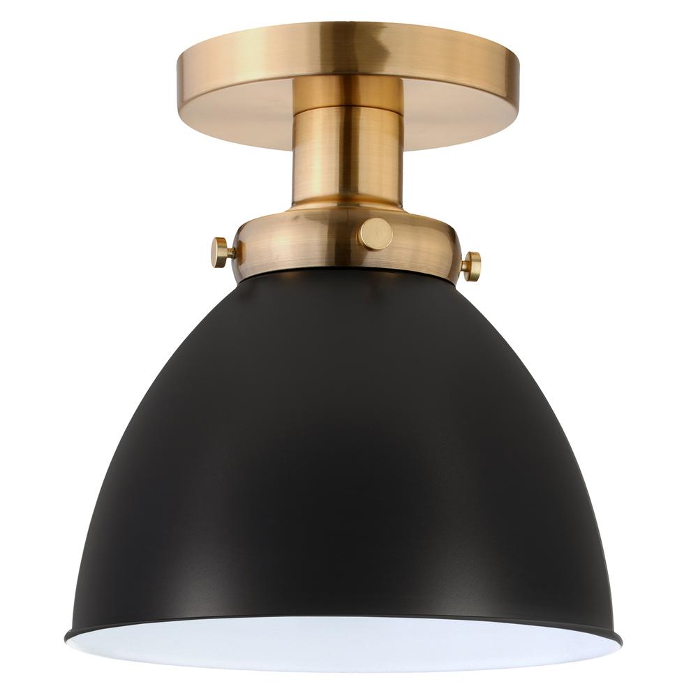 Madison 8" Semi Flush Mount with Metal Shade in Brushed Brass/Blackened Bronze. Picture 1