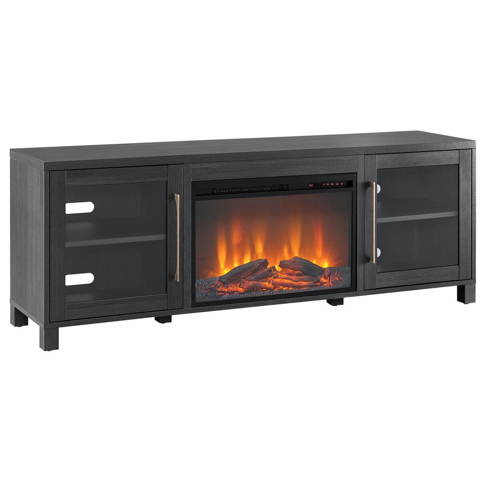 Quincy Rectangular TV Stand with 26 Log Fireplace for TV's up to 80" in Charcoal Gray. Picture 1
