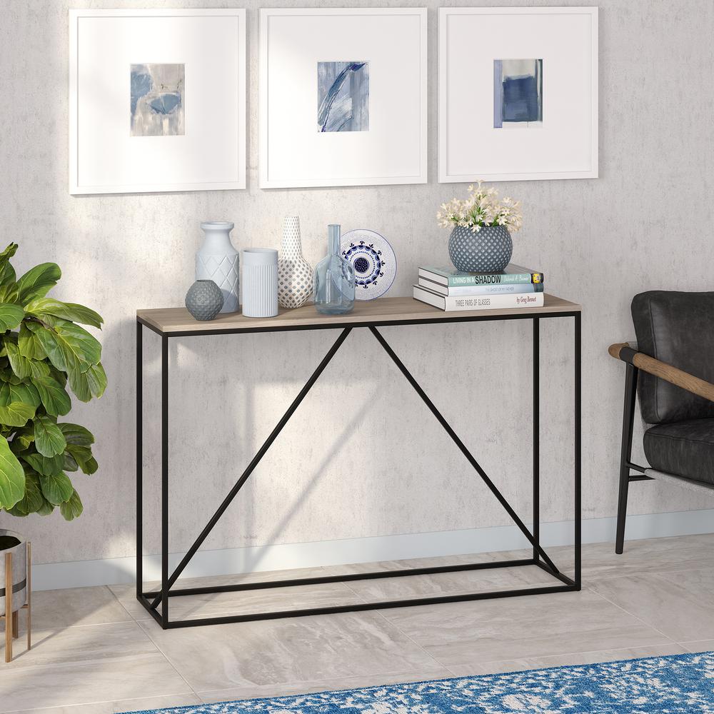 Nia 45" Wide Rectangular Console Table in Blackened Bronze/Antiqued Gray Oak. Picture 2