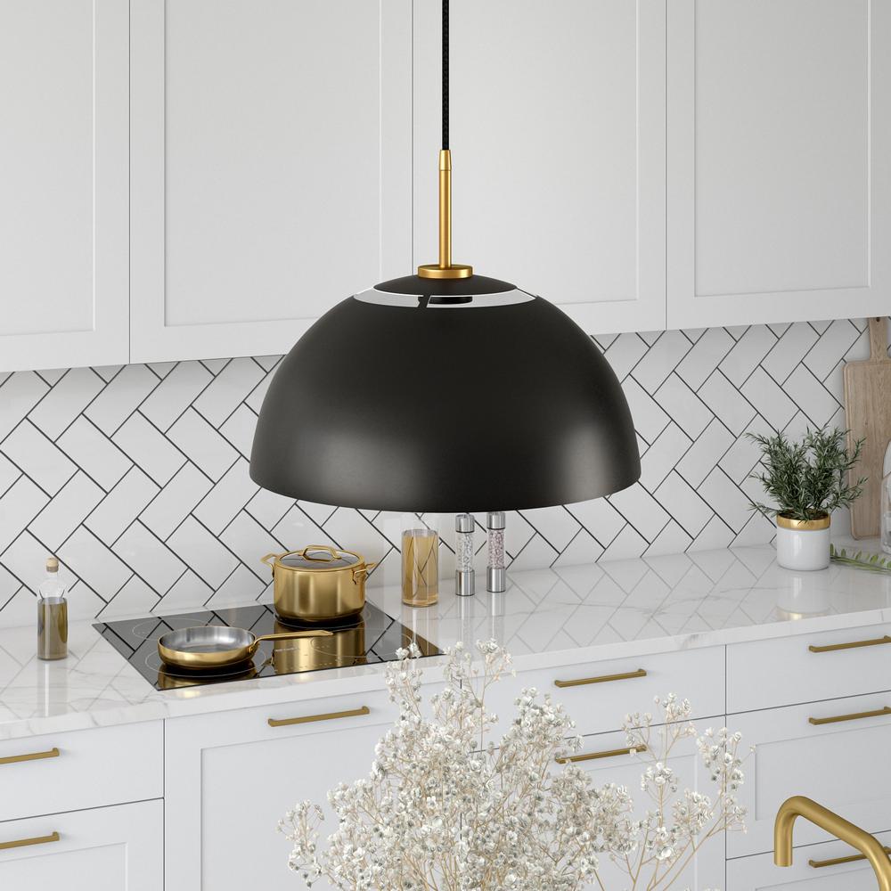 Jordyn 16" Wide Pendant with Metal Shade in Matte Black/Brushed Brass. Picture 2